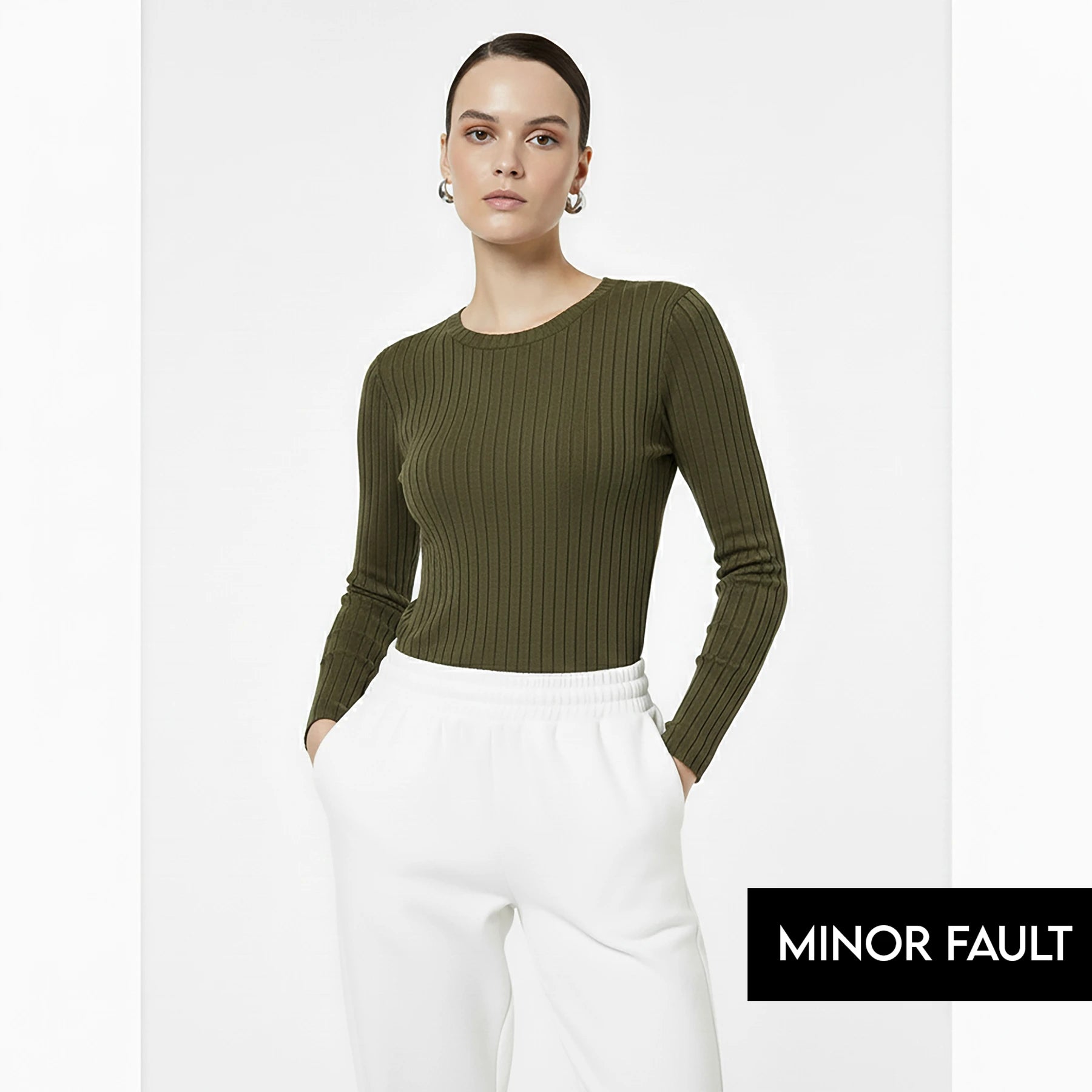 (Minor Fault) Green Drop Needle Crew Neck Top | Montivo Pakistan