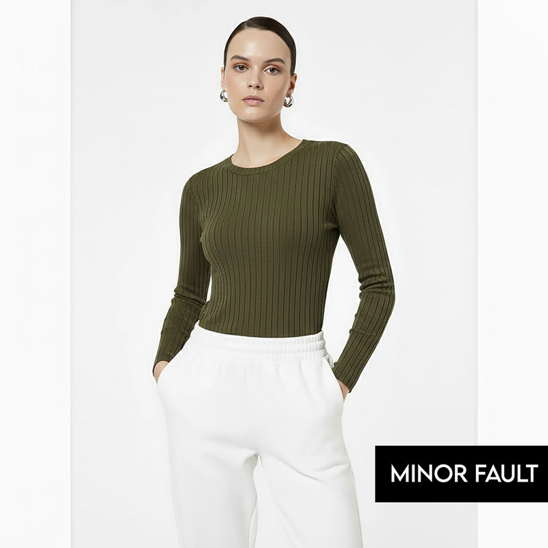 (Minor Fault) Green Drop Needle Crew Neck Top | Montivo Pakistan