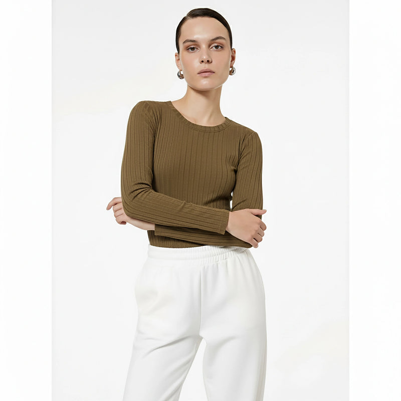 Brown Drop Needle Crew Neck Top | Montivo Pakistan