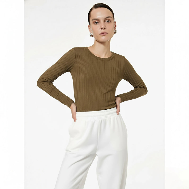 Brown Drop Needle Crew Neck Top | Montivo Pakistan