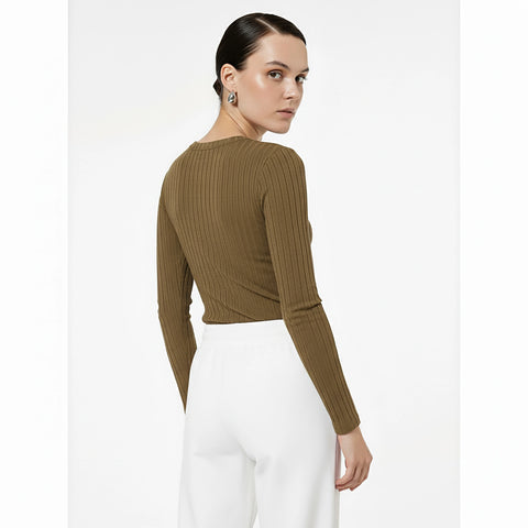 Brown Drop Needle Crew Neck Top | Montivo Pakistan