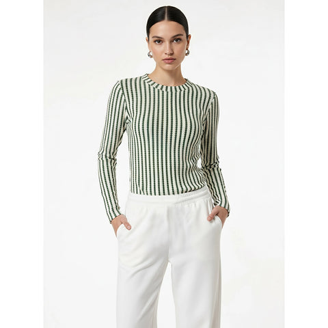 Stripes Crew Neck Knitted Top | Montivo Pakistan