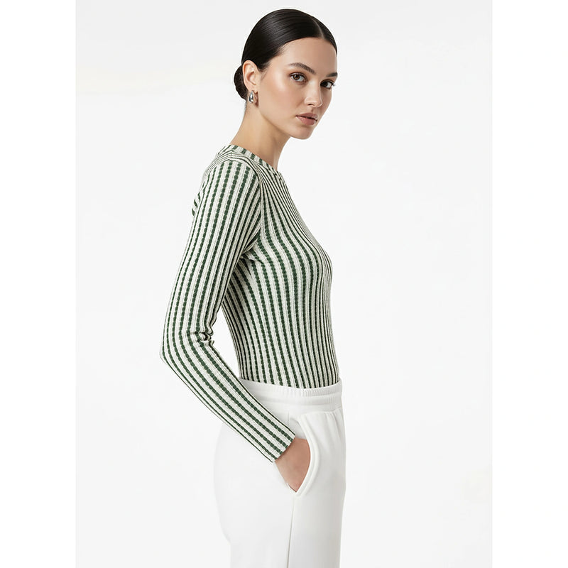 Stripes Crew Neck Knitted Top | Montivo Pakistan