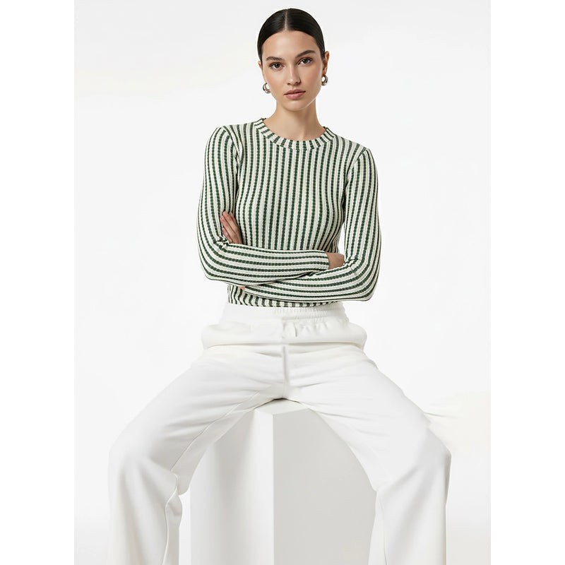 Stripes Crew Neck Knitted Top | Montivo Pakistan