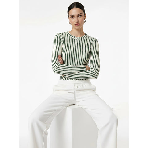 Stripes Crew Neck Knitted Top | Montivo Pakistan