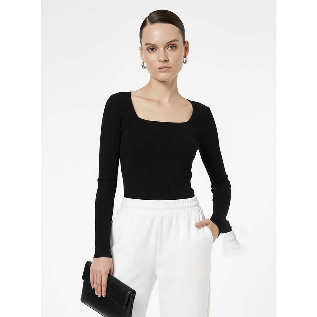 Black Drop Needle Square Neck Top | Montivo Pakistan