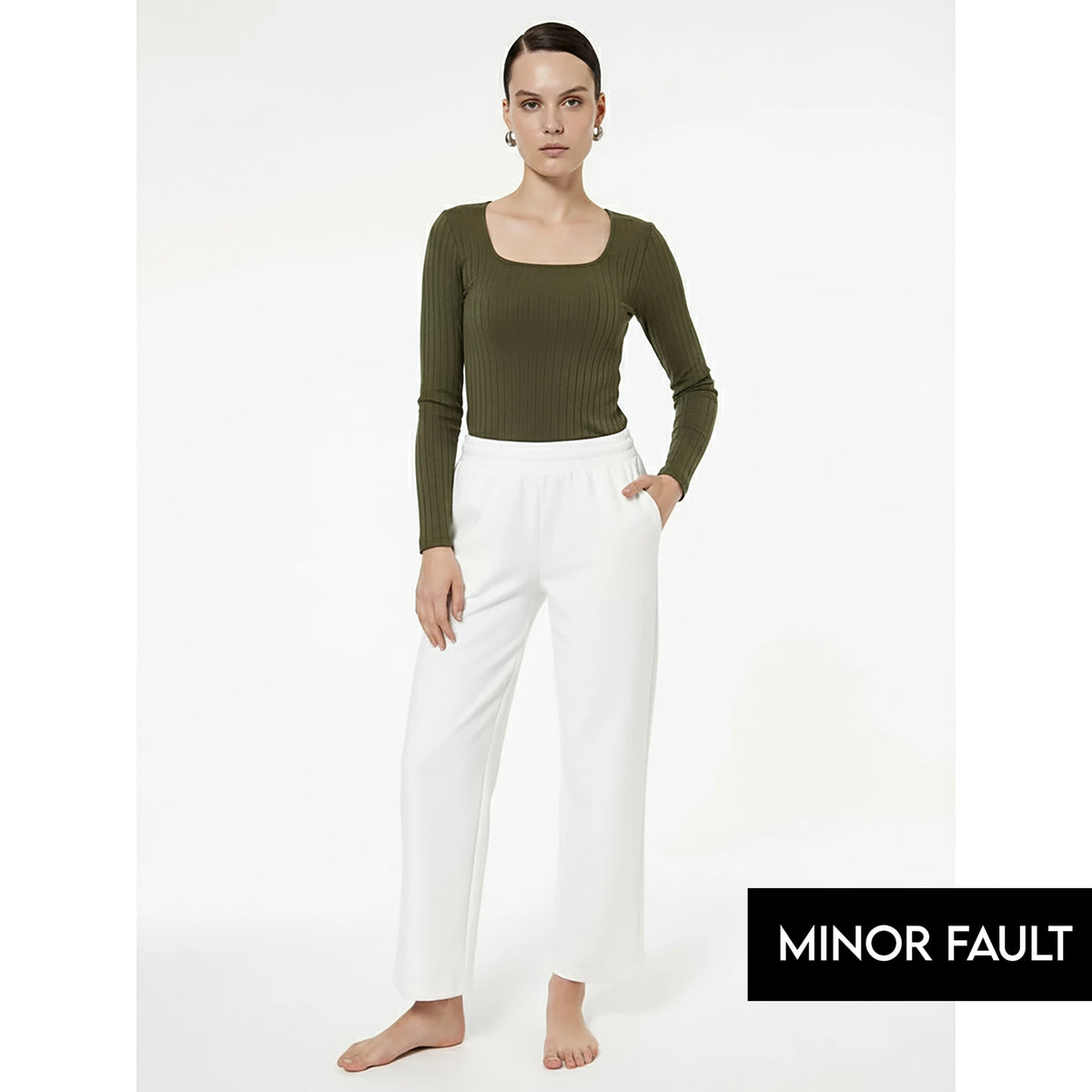 (Minor Fault) Green Drop Needle Square Neck Top | Montivo Pakistan