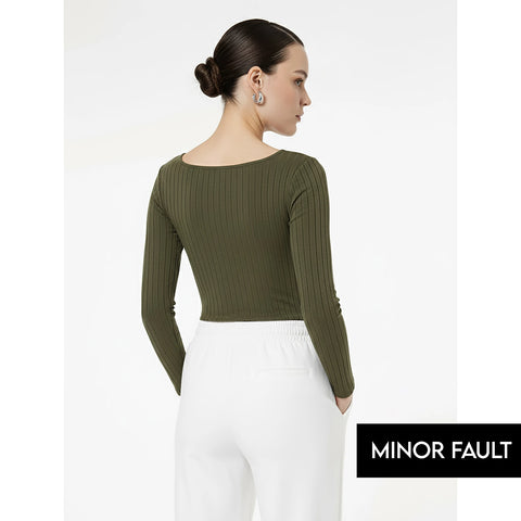 (Minor Fault) Green Drop Needle Square Neck Top | Montivo Pakistan