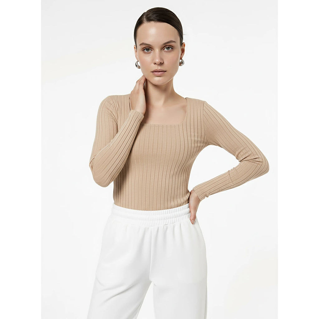 Beige Drop Needle Square Neck Top | Montivo Pakistan