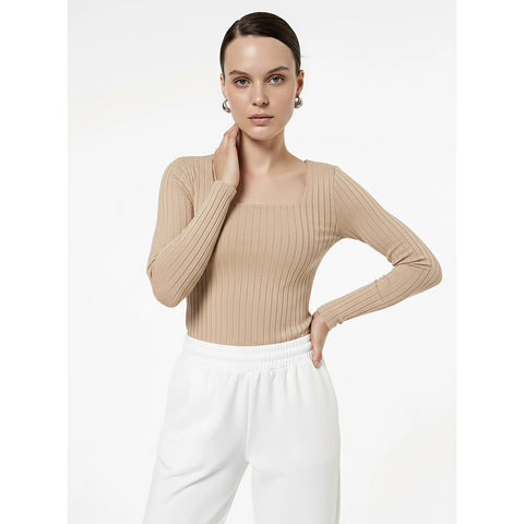 Beige Drop Needle Square Neck Top | Montivo Pakistan