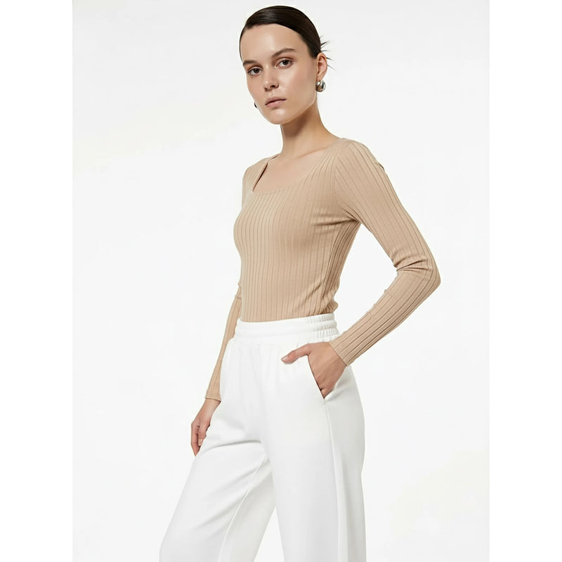 Beige Drop Needle Square Neck Top | Montivo Pakistan