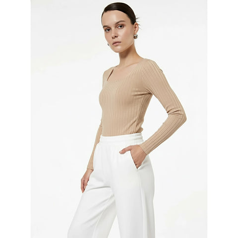 Beige Drop Needle Square Neck Top | Montivo Pakistan