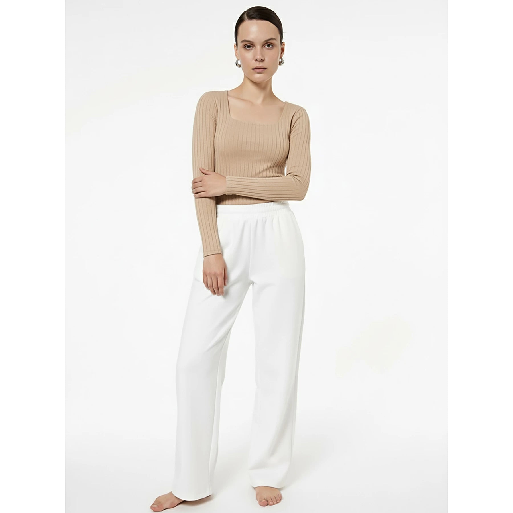 Beige Drop Needle Square Neck Top | Montivo Pakistan