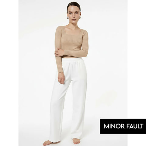 (Minor Fault) Beige Drop Needle Square Neck Top | Montivo Pakistan