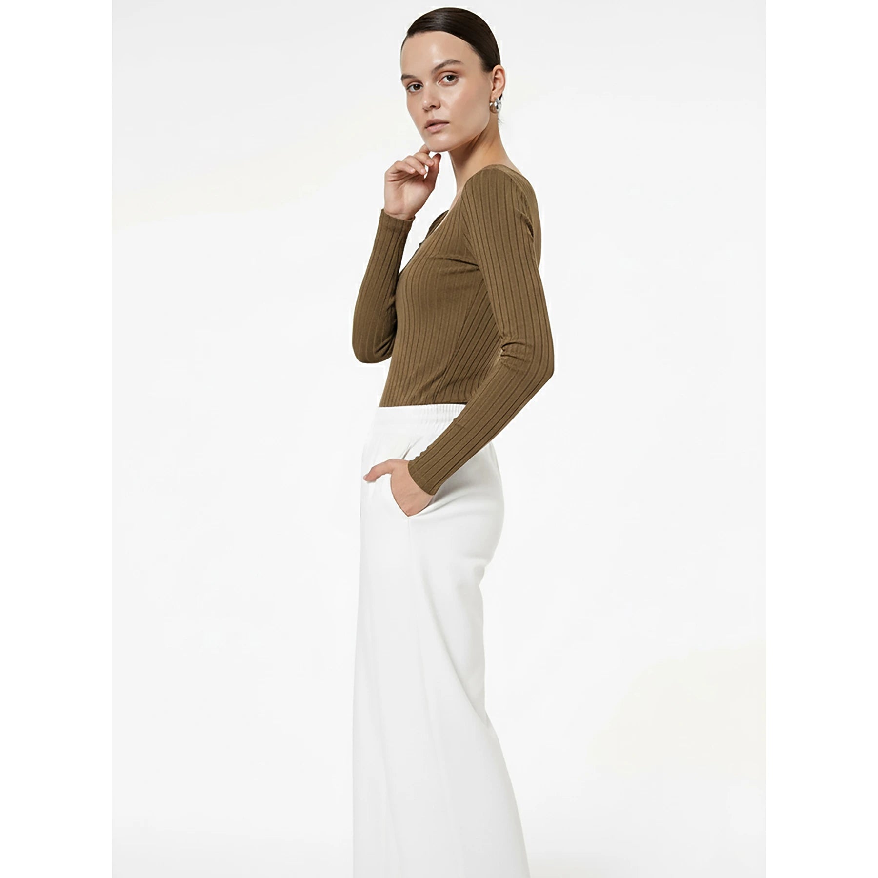 Brown Drop Needle Square Neck Top | Montivo Pakistan