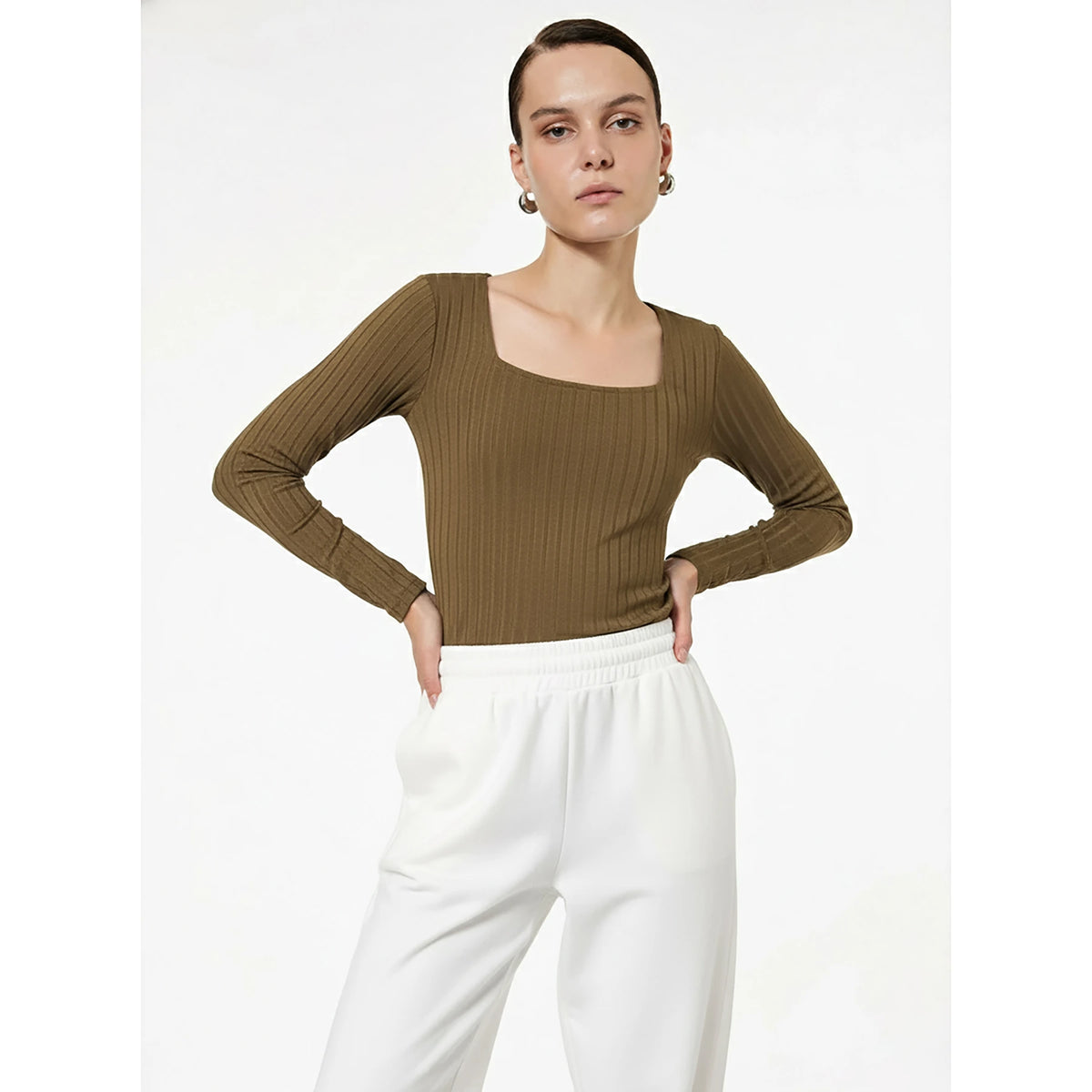 Brown Drop Needle Square Neck Top | Montivo Pakistan