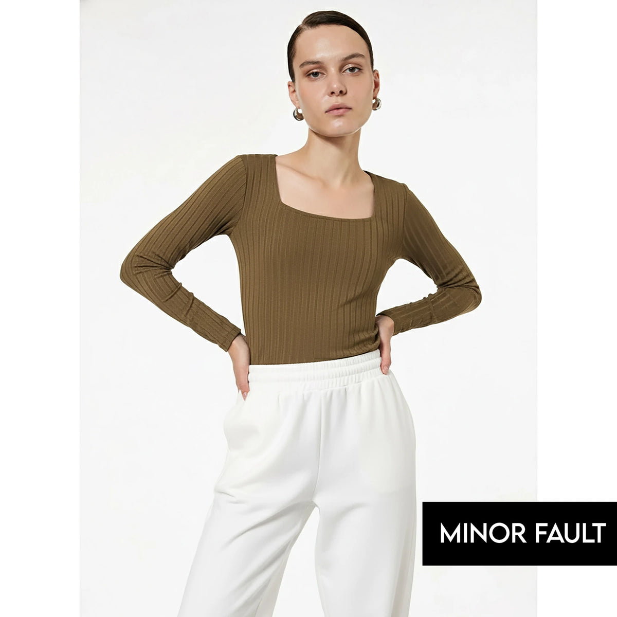 (Minor Fault) Brown Drop Needle Square Neck Top | Montivo Pakistan