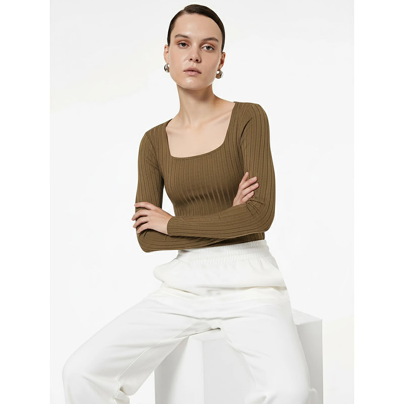 Brown Drop Needle Square Neck Top | Montivo Pakistan