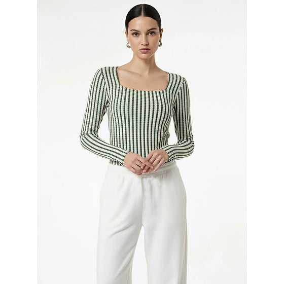 Stripes Square Neck Kniited Top | Montivo Pakistan