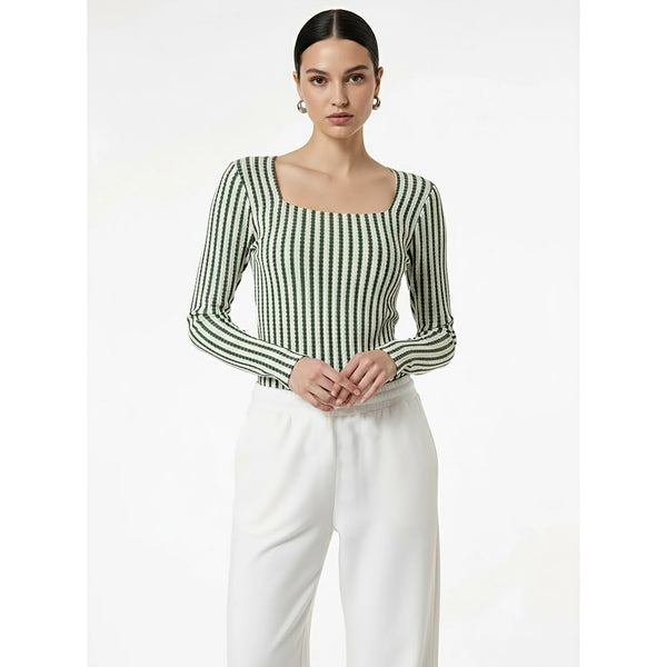 Stripes Square Neck Knitted Top | Montivo Pakistan