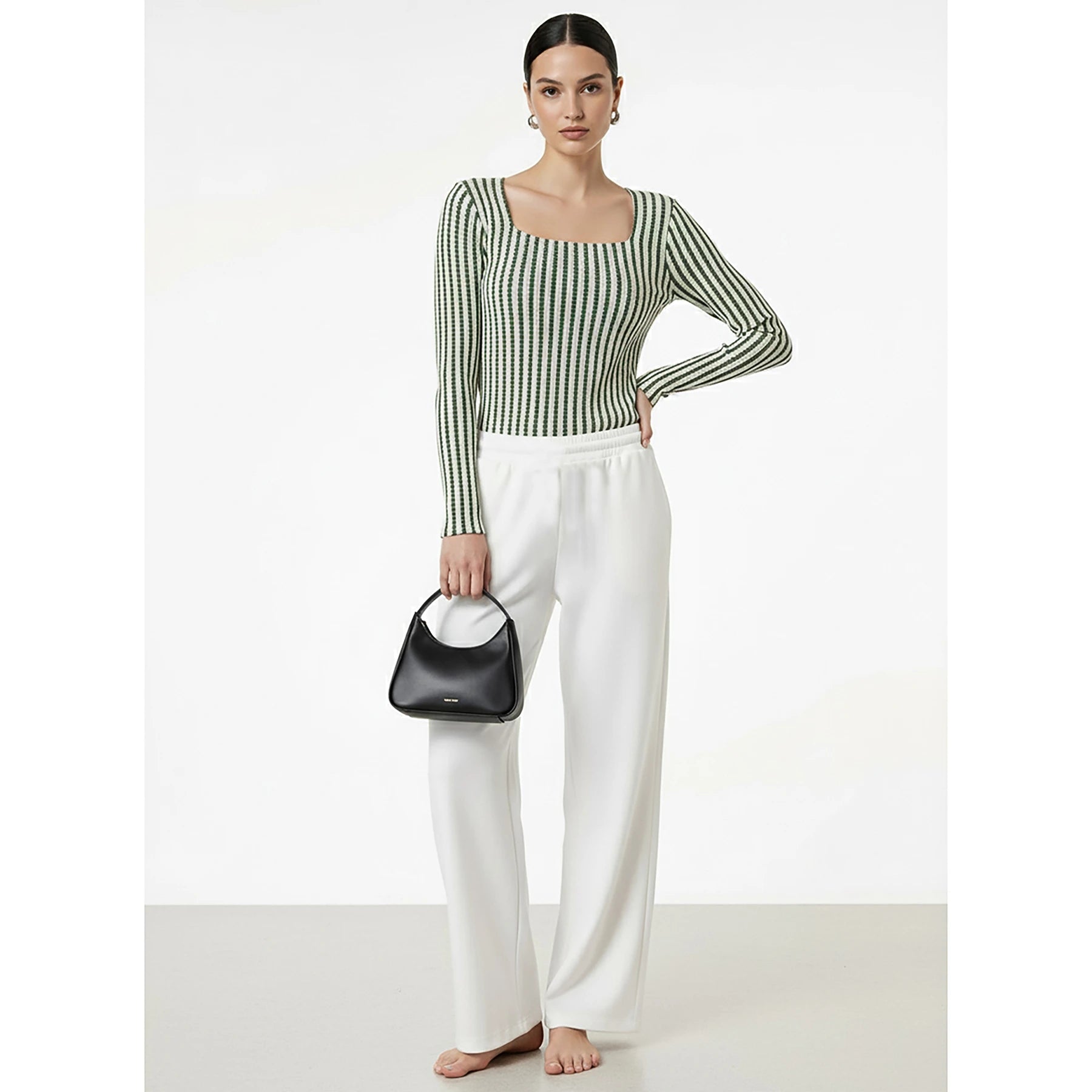 Stripes Square Neck Knitted Top | Montivo Pakistan
