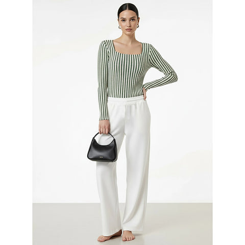 Stripes Square Neck Knitted Top | Montivo Pakistan