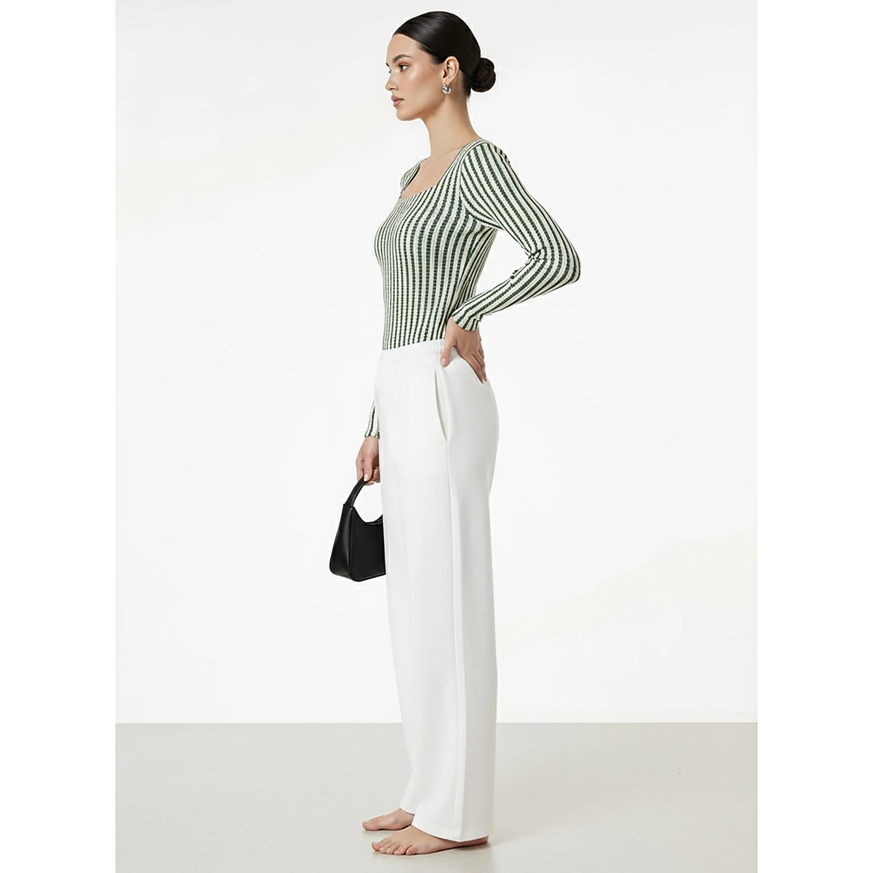 Stripes Square Neck Knitted Top | Montivo Pakistan