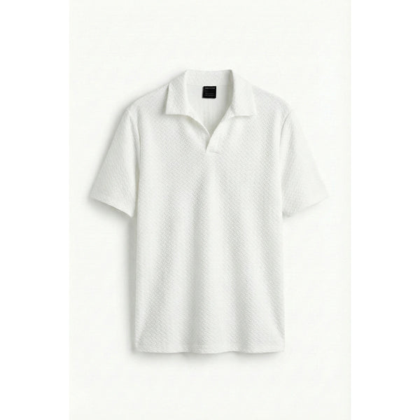 White Jhonny Collar Textured Polo | Montivo Pakistan