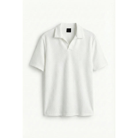 White Jhonny Collar Textured Polo | Montivo Pakistan