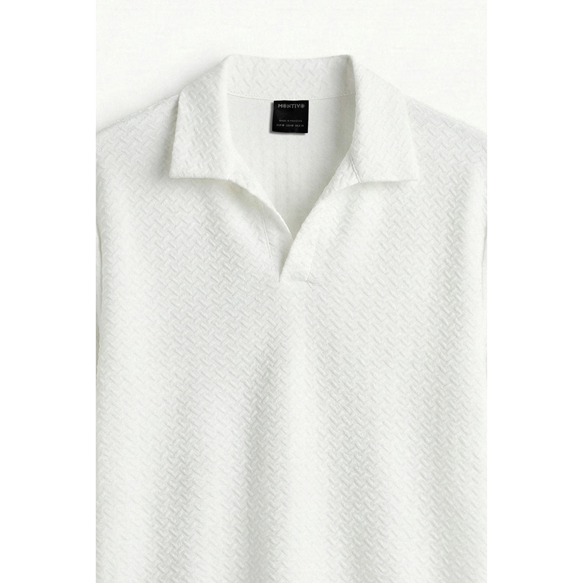 White Jhonny Collar Textured Polo | Montivo Pakistan