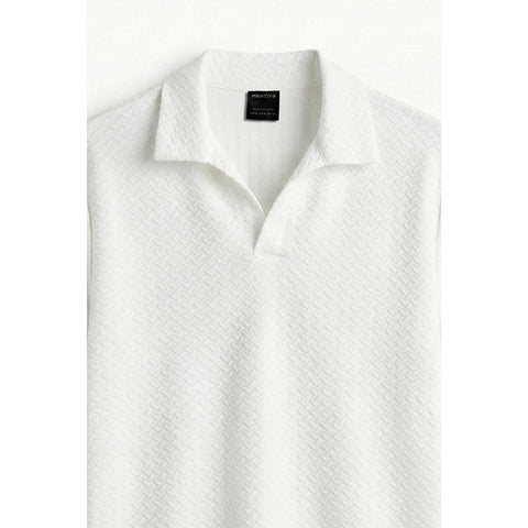 White Jhonny Collar Textured Polo | Montivo Pakistan
