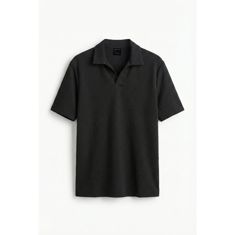Black Jhonny Collar Textured Polo | Montivo Pakistan