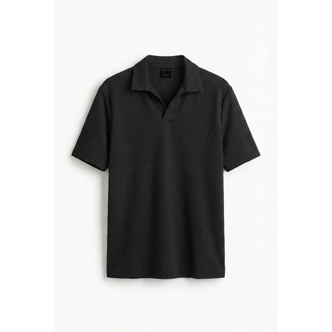 Black Jhonny Collar Textured Polo | Montivo Pakistan