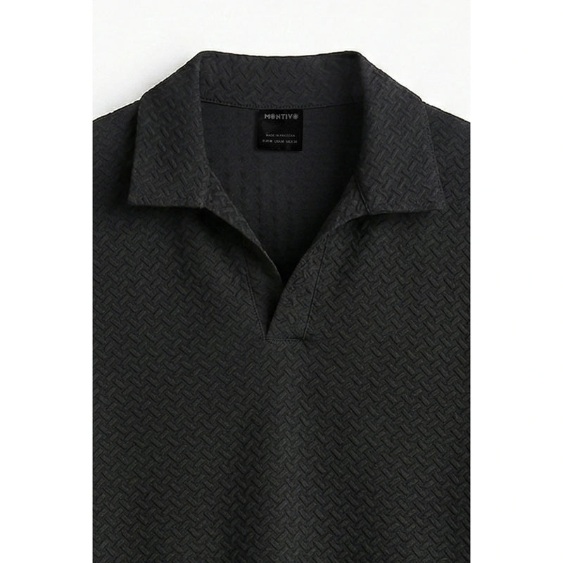 Black Jhonny Collar Textured Polo | Montivo Pakistan