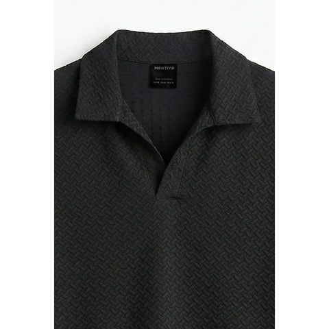 Black Jhonny Collar Textured Polo | Montivo Pakistan