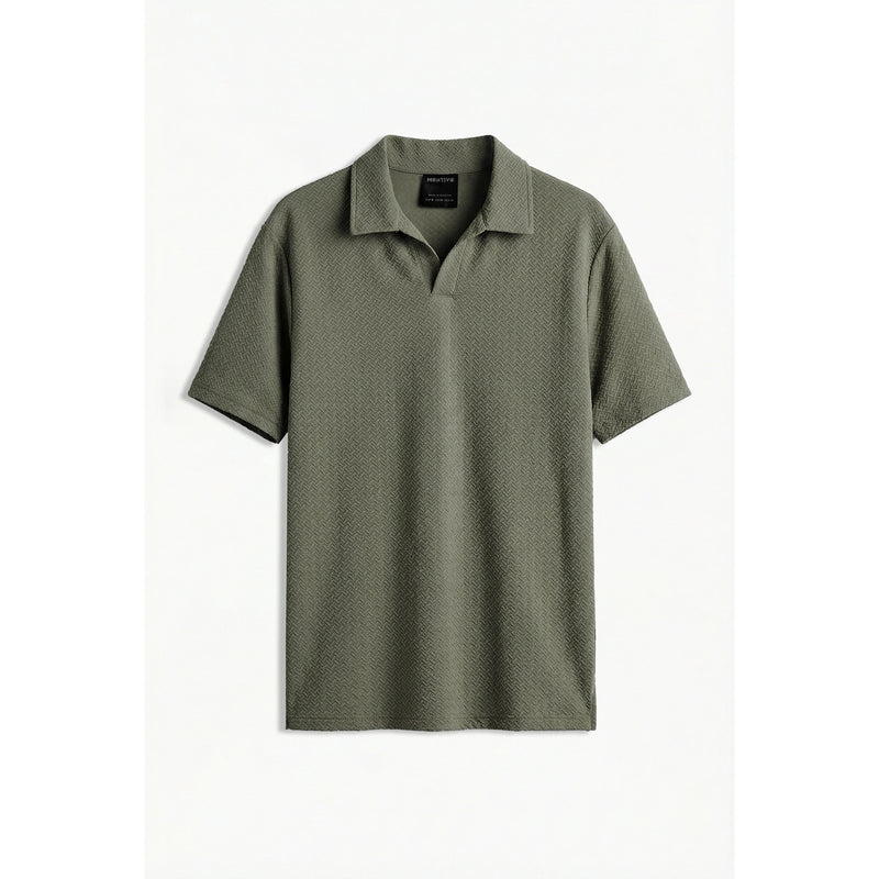 Olive Jhonny Collar Textured Polo | Montivo Pakistan