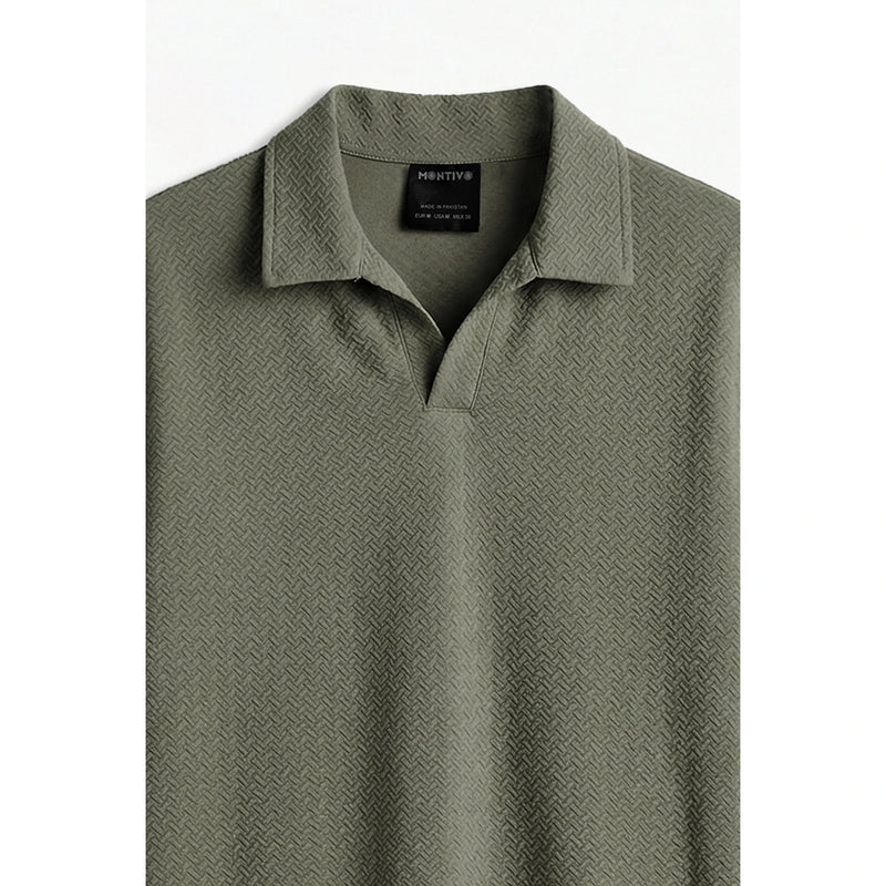 Olive Jhonny Collar Textured Polo | Montivo Pakistan
