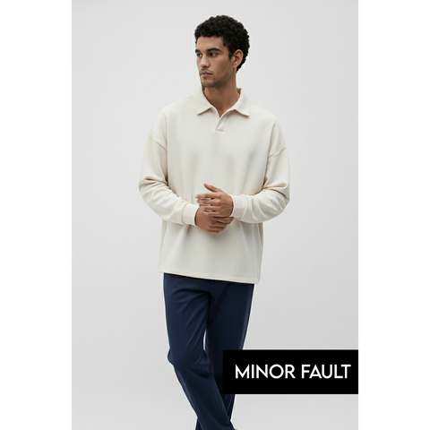 (Minor Fault) Cream Jhonny Collar Oversized Sweatshirt | Montivo Pakistan