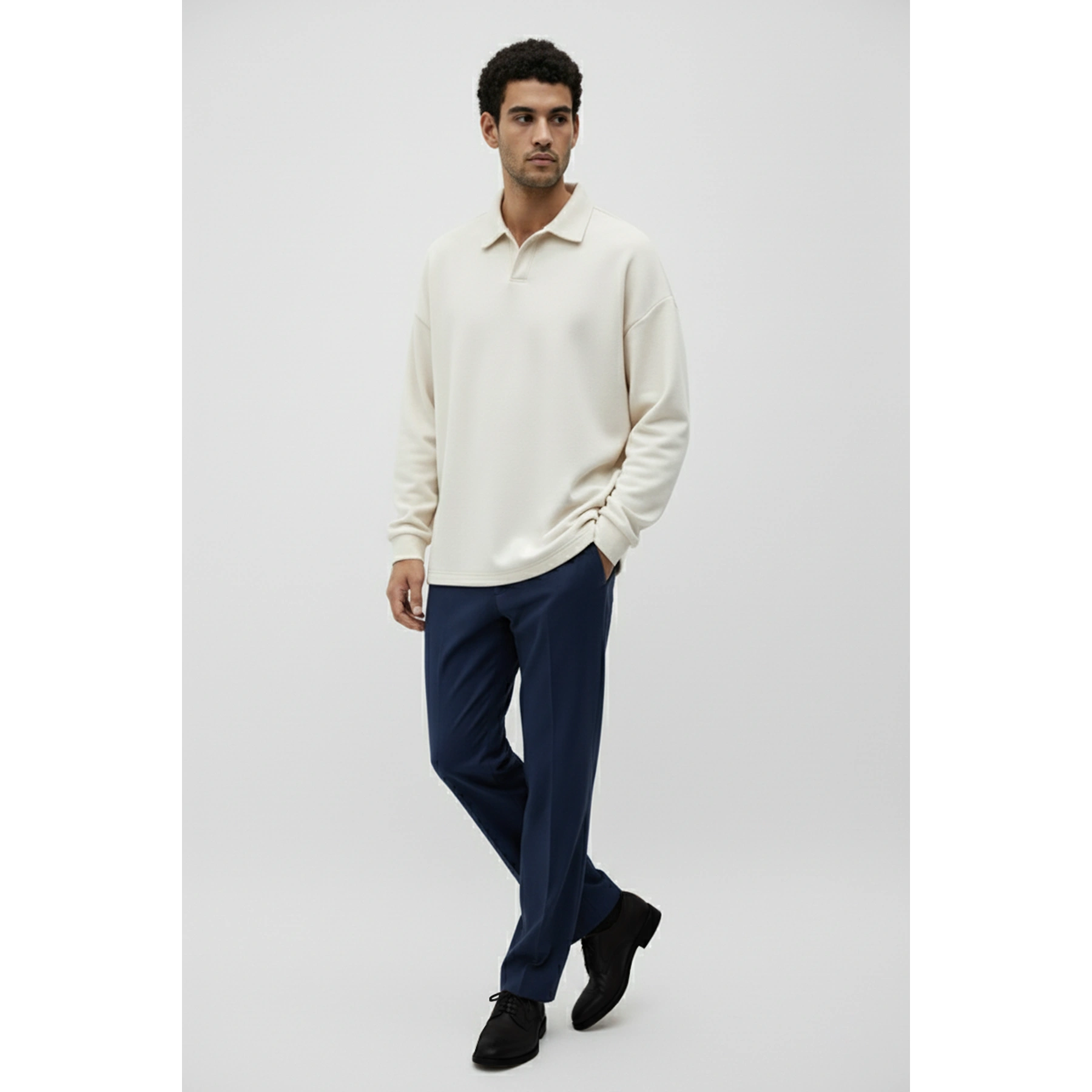 Cream Jhonny Collar Oversized Sweatshirt | Montivo Pakistan
