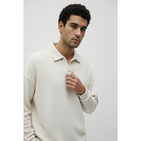 Cream Jhonny Collar Oversized Sweatshirt | Montivo Pakistan