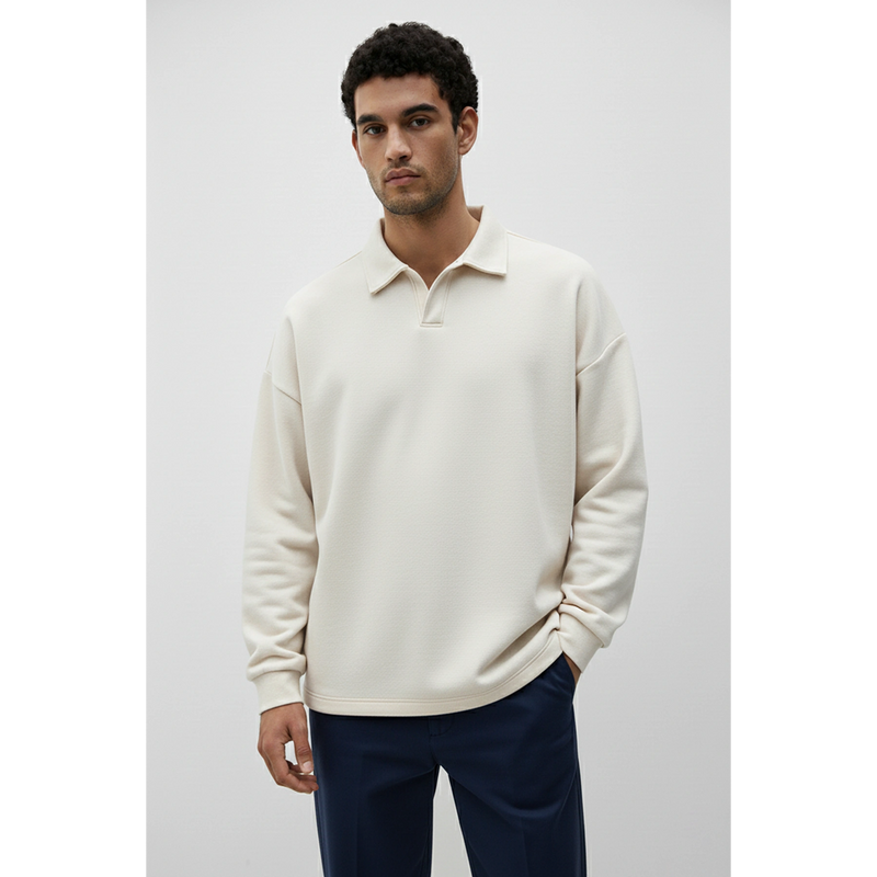 Cream Jhonny Collar Oversized Sweatshirt | Montivo Pakistan