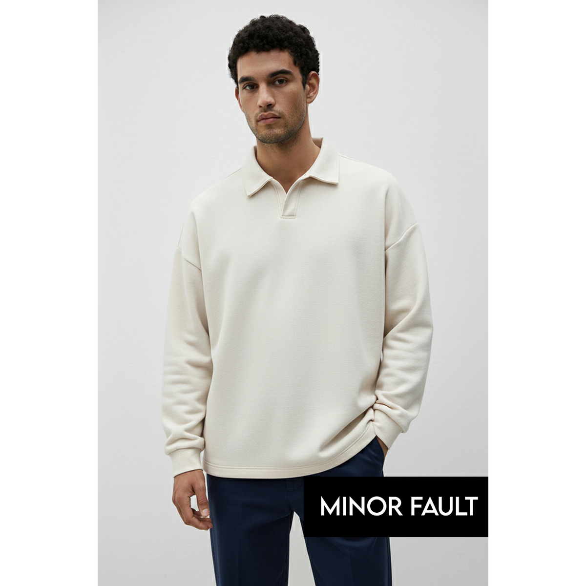 (Minor Fault) Cream Jhonny Collar Oversized Sweatshirt | Montivo Pakistan