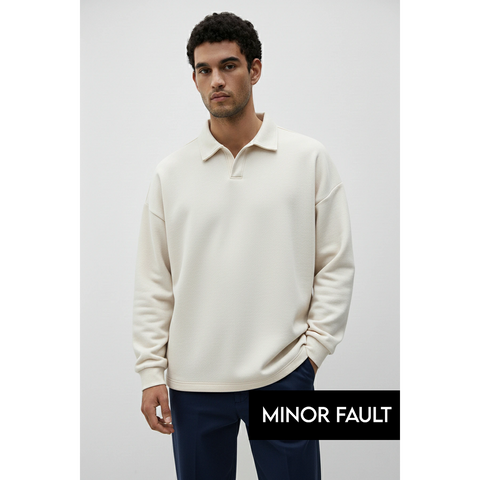 (Minor Fault) Cream Jhonny Collar Oversized Sweatshirt | Montivo Pakistan