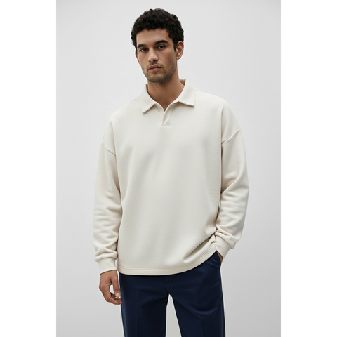 Cream Jhonny Collar Oversized Sweatshirt | Montivo Pakistan