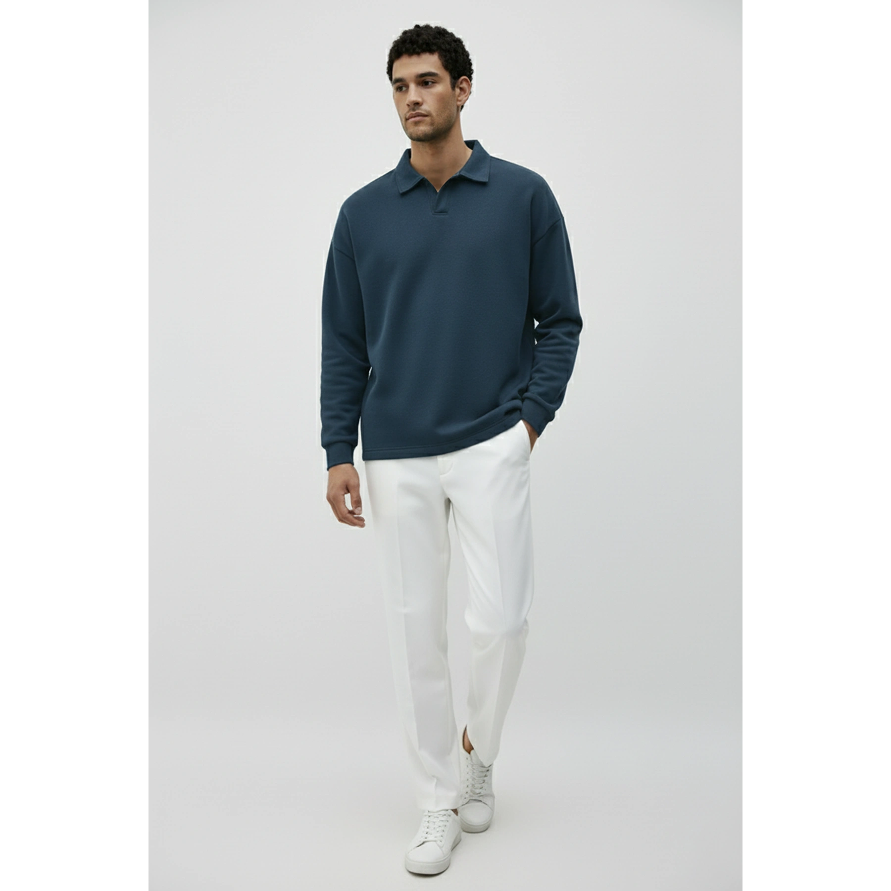 Blue Jhonny Collar Oversized Sweatshirt | Montivo Pakistan