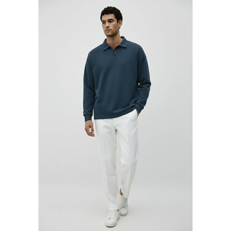 Blue Jhonny Collar Oversized Sweatshirt | Montivo Pakistan