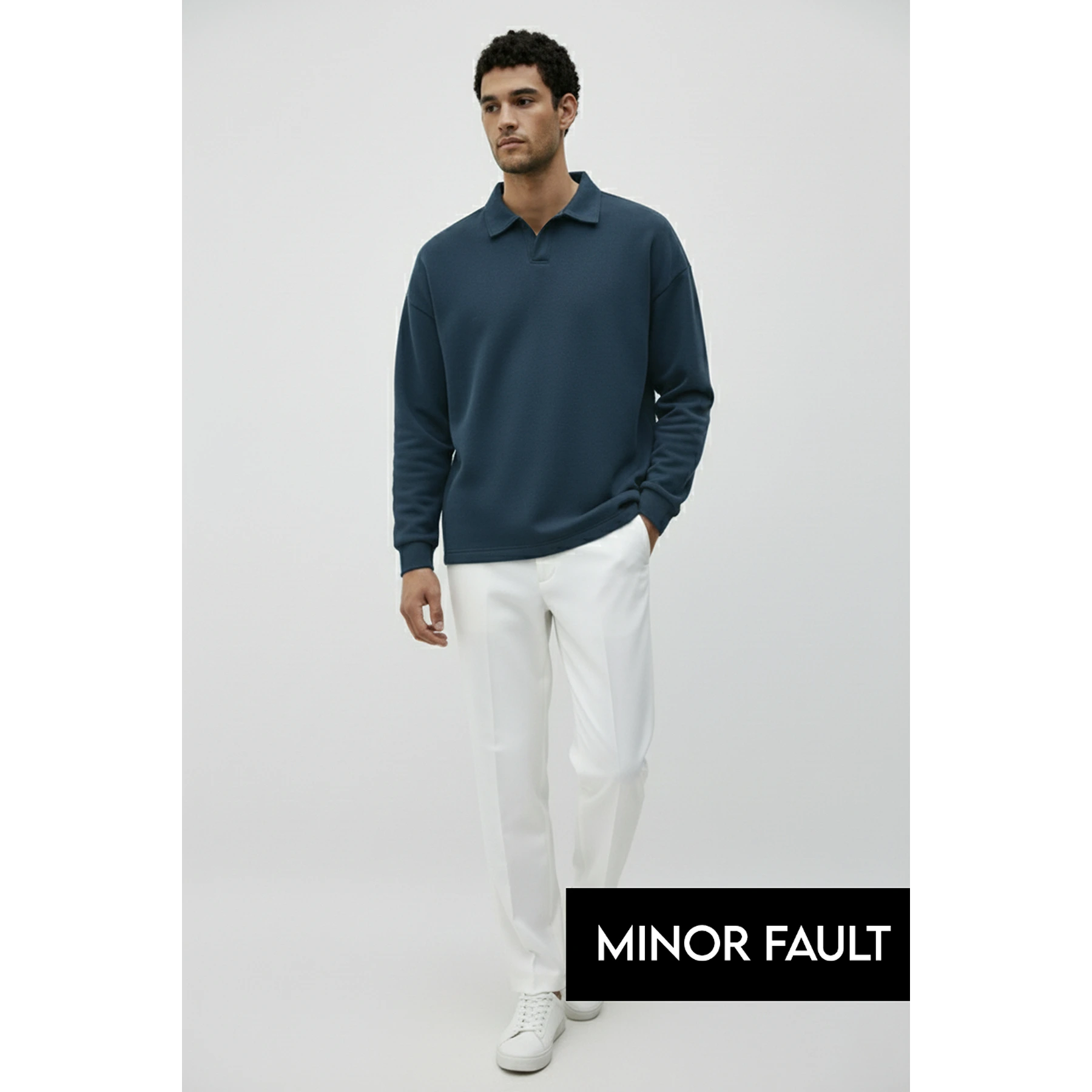 (Minor Fault) Blue Jhonny Collar Oversized Sweatshirt | Montivo Pakistan