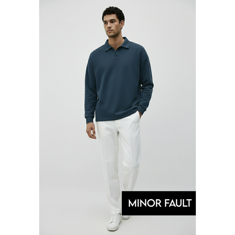 (Minor Fault) Blue Jhonny Collar Oversized Sweatshirt | Montivo Pakistan