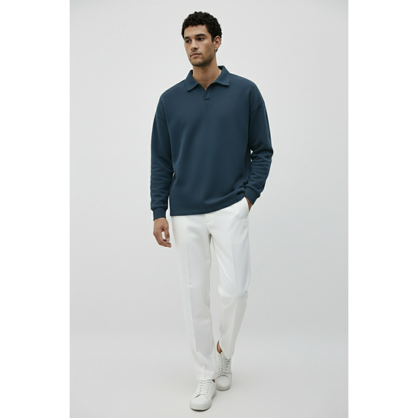 Blue Jhonny Collar Oversized Sweatshirt | Montivo Pakistan