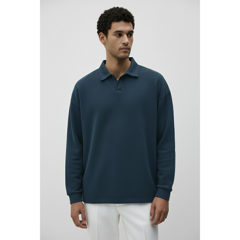 Blue Jhonny Collar Oversized Sweatshirt | Montivo Pakistan